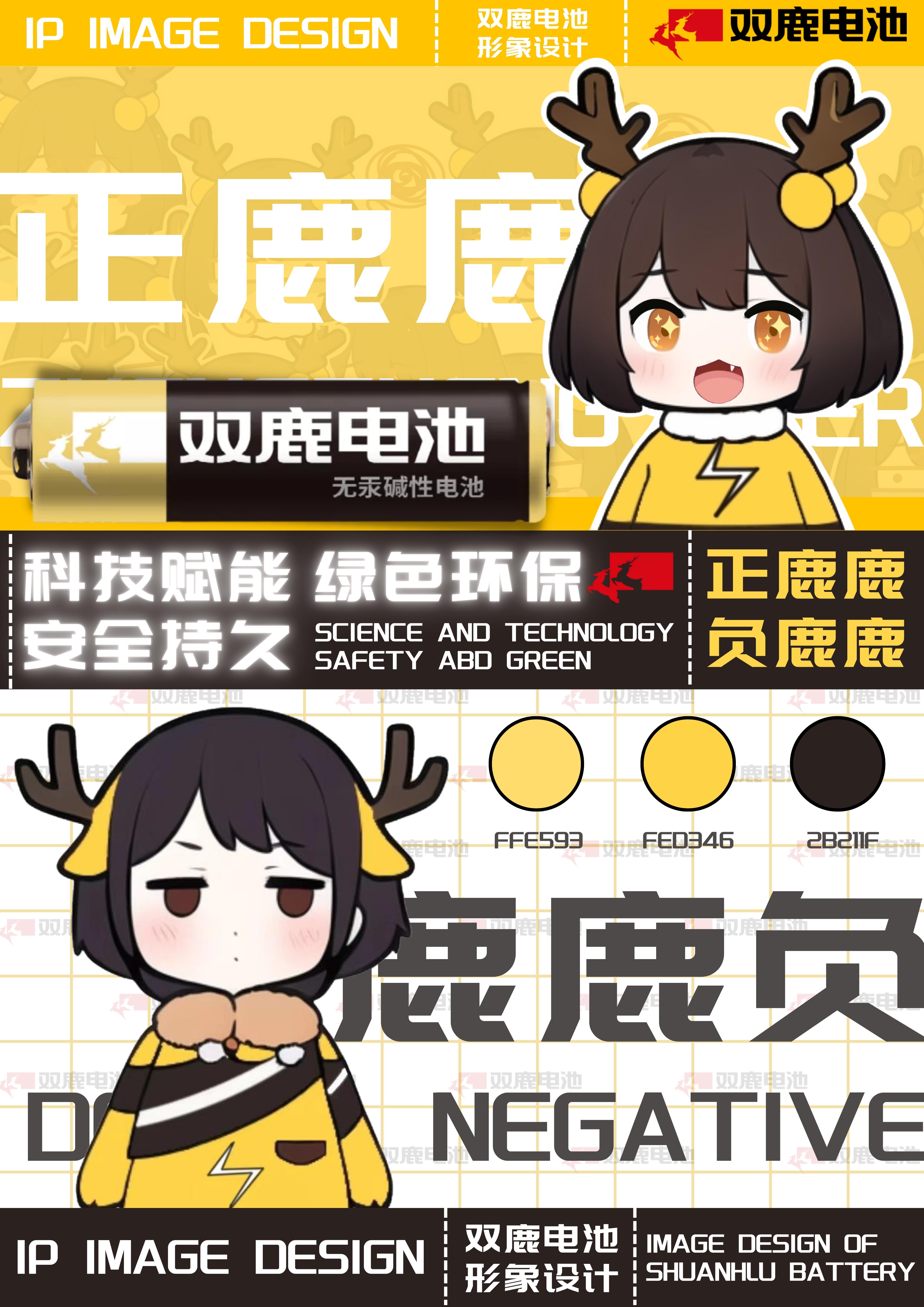 创意星球 - 青年作品-双鹿电池IP形象设计-正鹿鹿×负鹿鹿